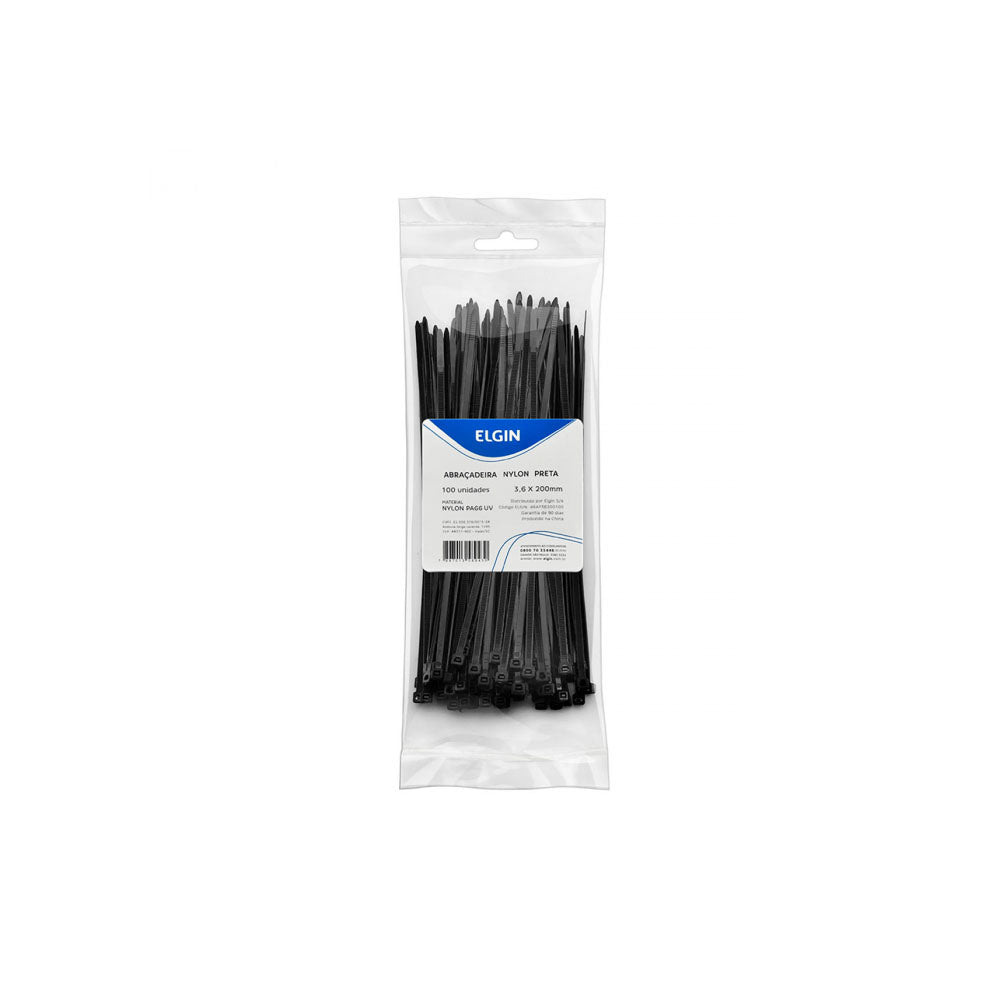 Cinta Abraçadeira em Nylon PA66 3.6X200 mm Pacote com 100 UN Preta - 35355