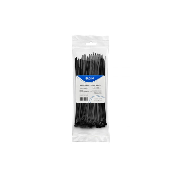 Cinta Abraçadeira em Nylon PA66 3.6X200 mm Pacote com 100 UN Preta - 35355