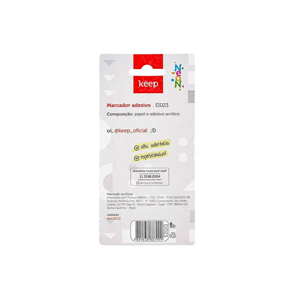 Marcador de Página Flag Pop-Up 12x45mm 5 Cores Neon 100 Folhas Keep - EI023