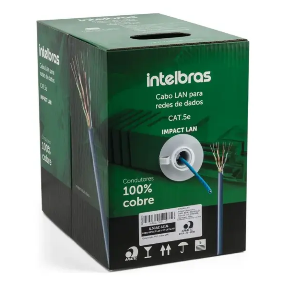 Cabo De Rede U/UTP 4 Pares Cat5e Impact Lan Intelbras Cx C/305mts Azul IL5CMAZ - 4830189