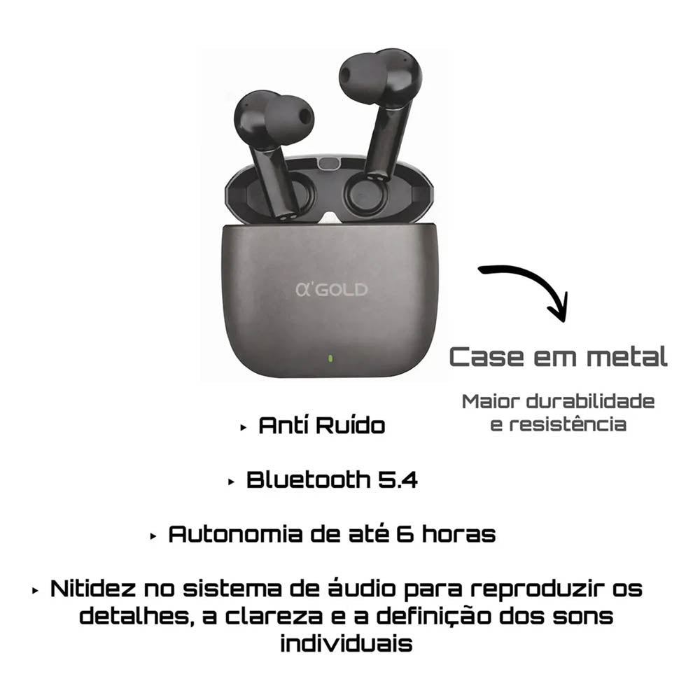 Fone De Ouvido aGold Pro Bluetooth Preto C/ Estojo Carregador - FN-BT46