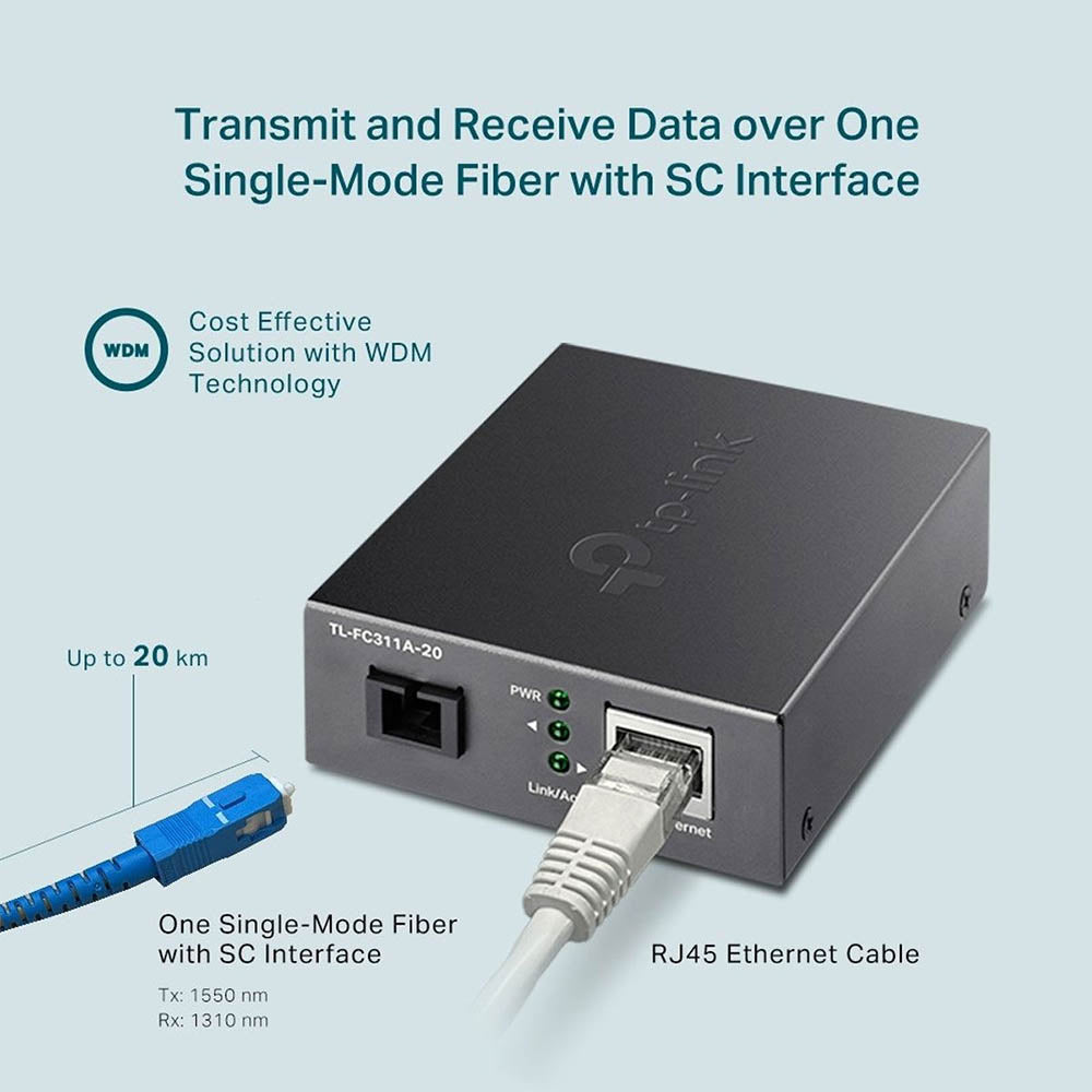 Conversor de Midia WDM Tp-Link Gigabit Monomodo - TL-FC311A-20 Truedata