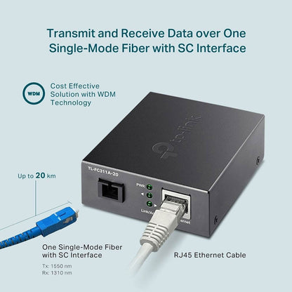 Conversor de Midia WDM Tp-Link Gigabit Monomodo - TL-FC311A-20 Truedata