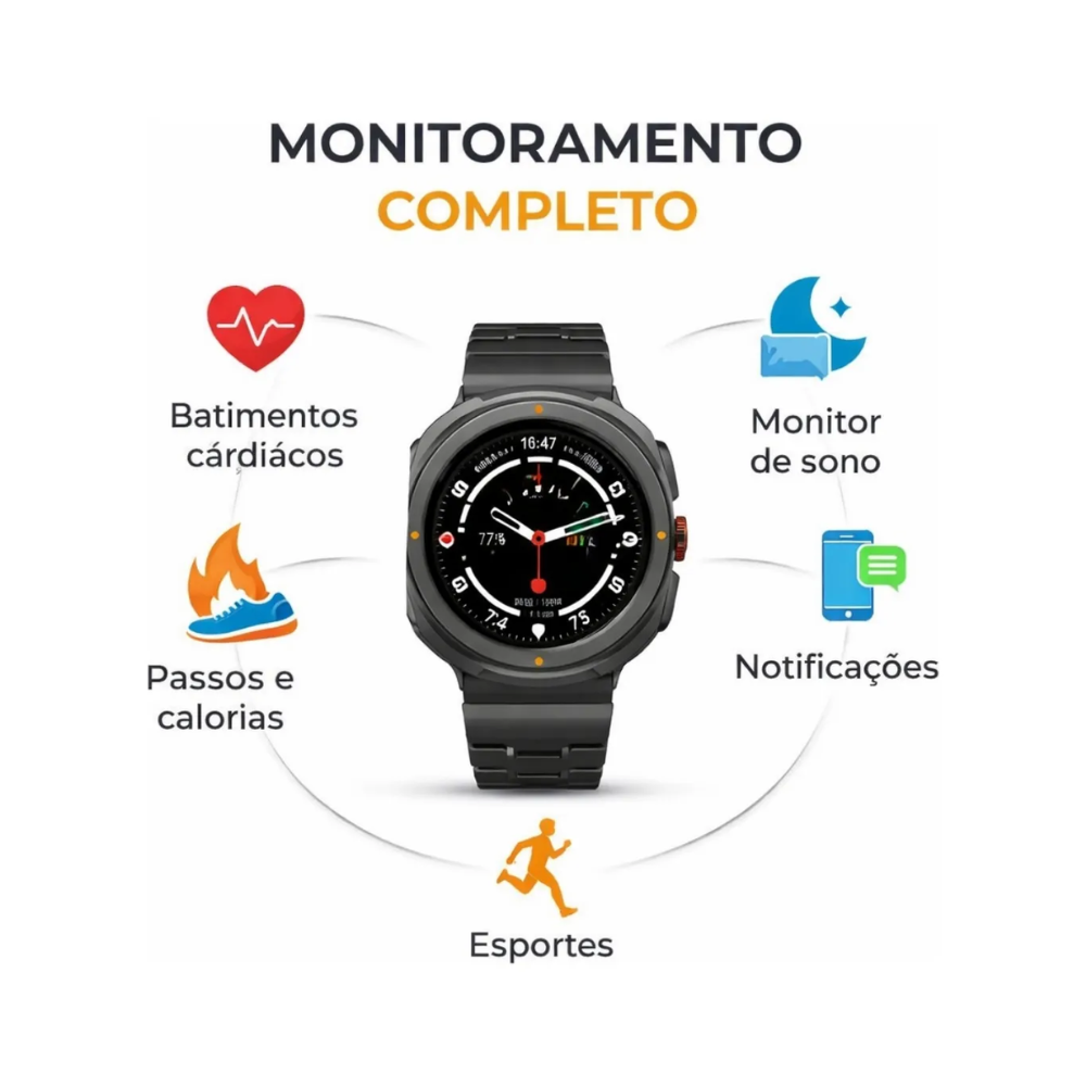 Relógio de Pulso SmartWatch aGold C/6 Pulseiras Tela Amoled Full Touch Ip68 1Gb - RL25