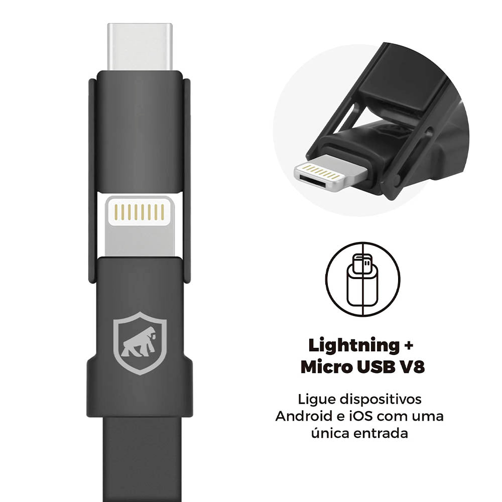 Cabo de Dados USB GShield 3 Em 1 Micro USB / Lightning / Tipo C Curto - J2SKGH5WB