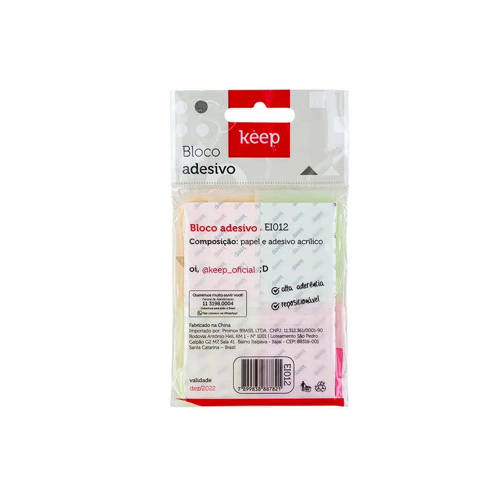 Bloco Adesivo com 4 Cores Neon 4x50 Folhas Keep - EI012