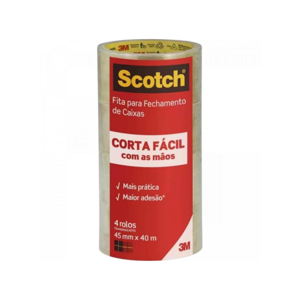 Fita de Empacotamento 3M 45mm x 40m Corta Fácil Transparente - 75605