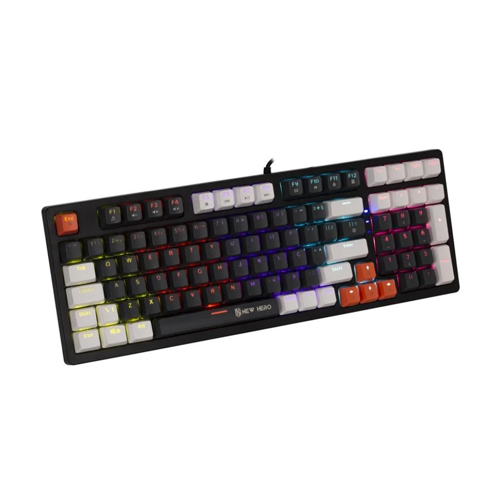Teclado Mecanico Gamer New Hero Arkana Usb Preto/Cinza C/ Rgb Rainbow Switch Blue - 18724
