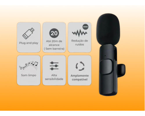 Microfone Sem Fio C/ 2 Microfones Wireless Lapela Tipo C K9