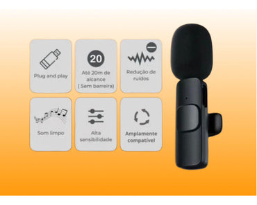 Microfone Sem Fio C/ 2 Microfones Wireless Lapela Tipo C K9
