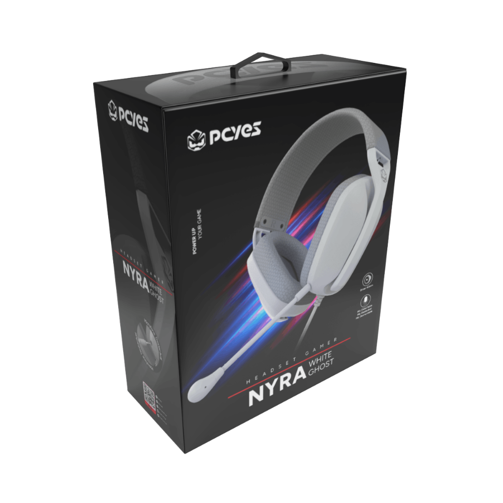 Headset Gamer PCYes Nyra White Ghost Mic Destacável C/ Cabo P2 3,5mm Branco - HGNYWG