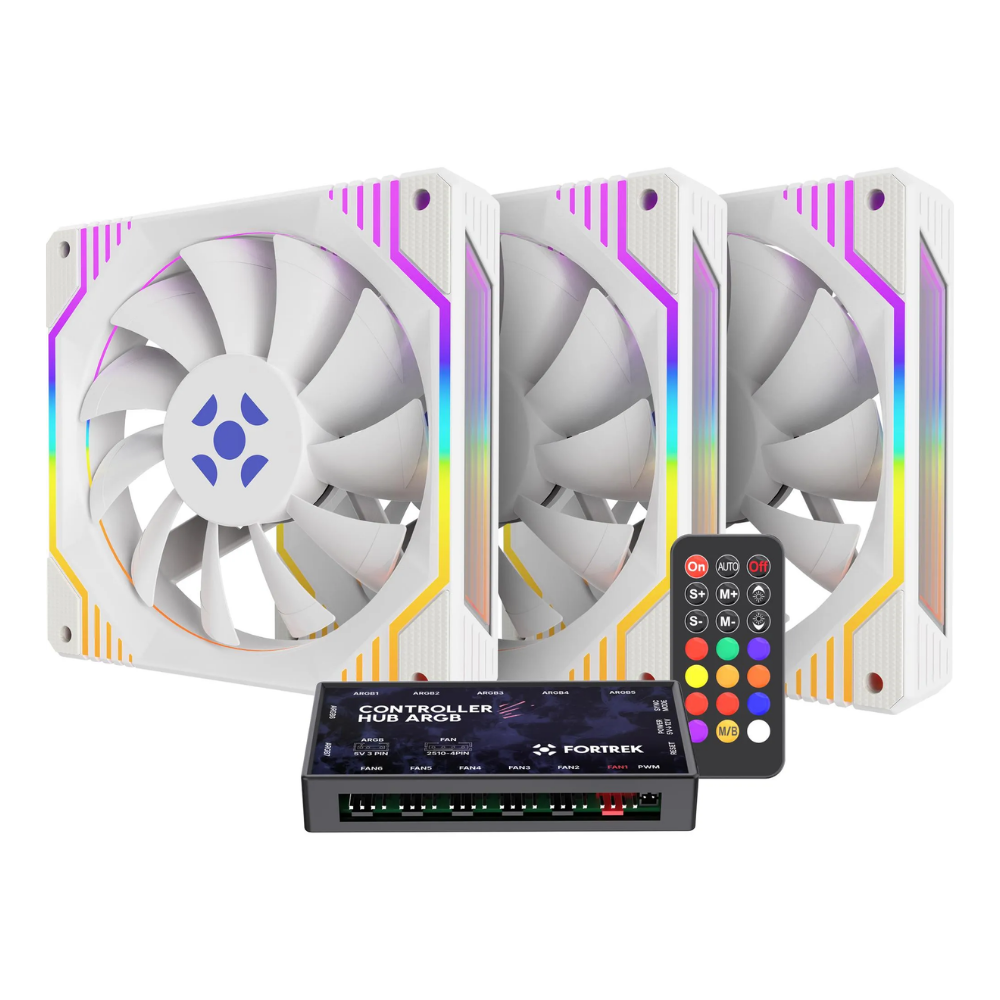 Kit 3x Cooler Fan  Fortrek Frosty Branco ARGB  120mm  + Controladora  - 84967