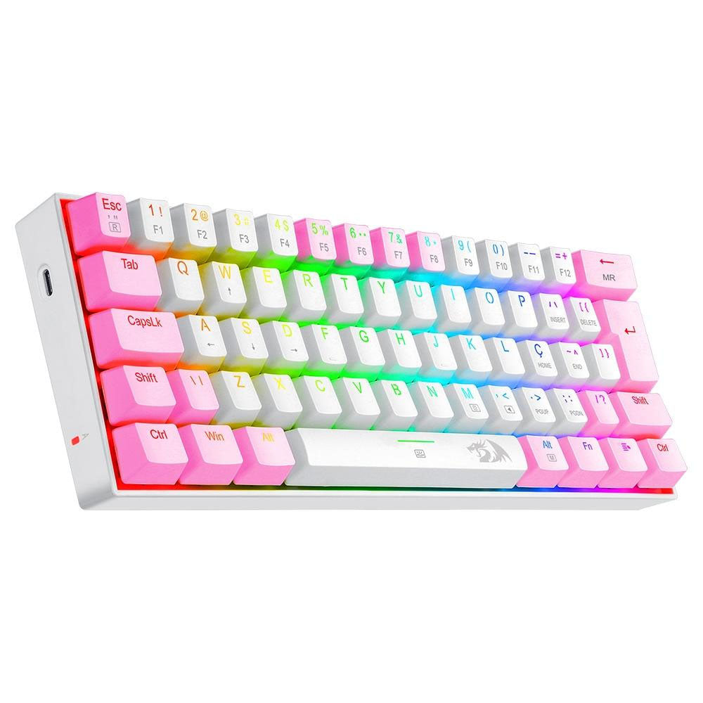 Teclado Gamer Mecânico Redragon Dragonborn RGB Switch Azul Branco e Rosa - K630PW-RGB (PT-BLUE) Truedata