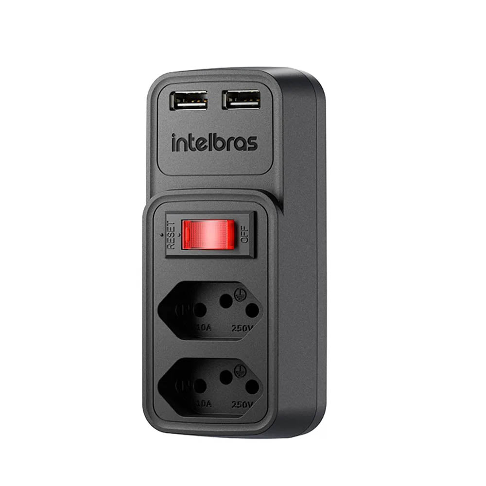 Adaptador E Carregador 2 Tomadas 2 Usb Intelbras Eac 202 Preto - 4820049