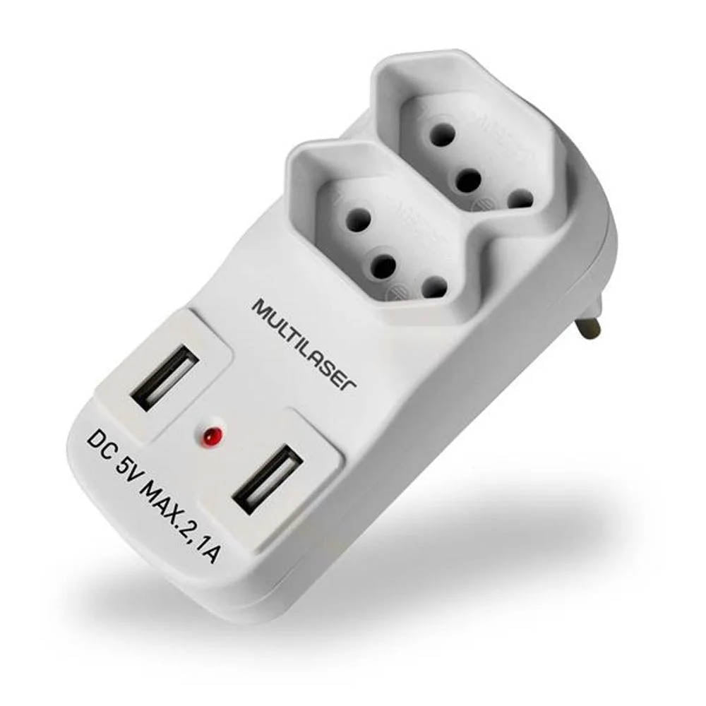 Adaptador E Carregador 2 Tomadas 2 Usb 2.1A Multi - WI331 Truedata