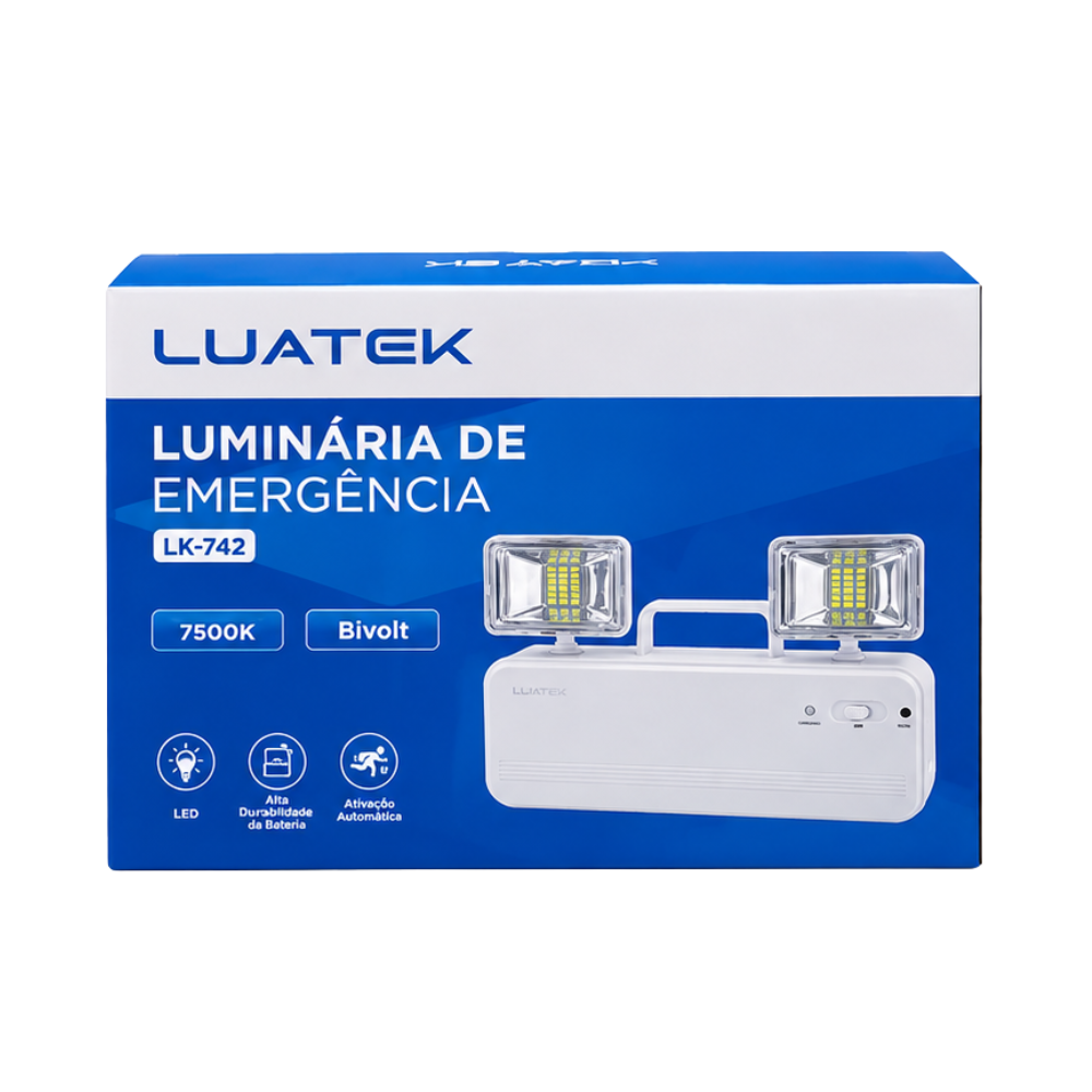 Luminária de Emergência Led 7500K Ajustável Bivolt Luatek - LK-743