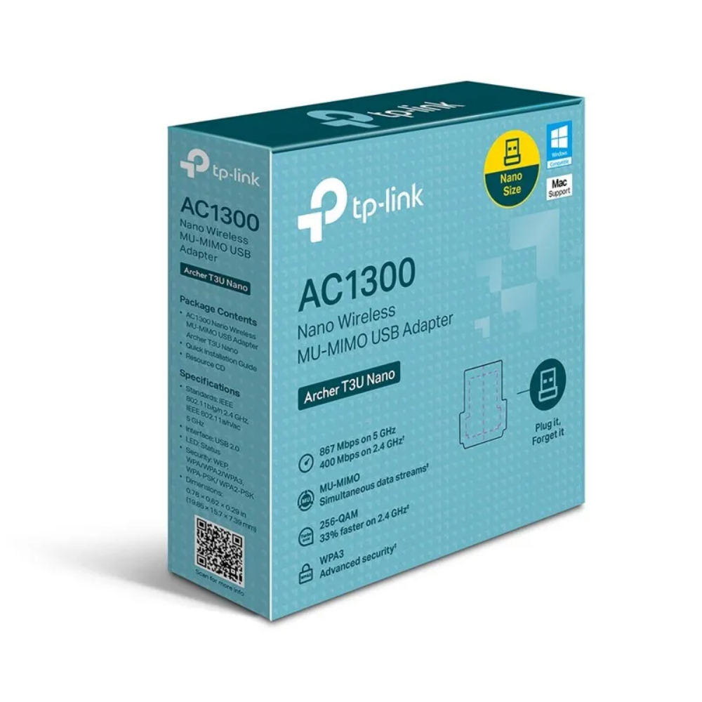 Mini Adaptador Nano Wireless TP-Link USB AC1300 T3U - Archer T3U Nano
