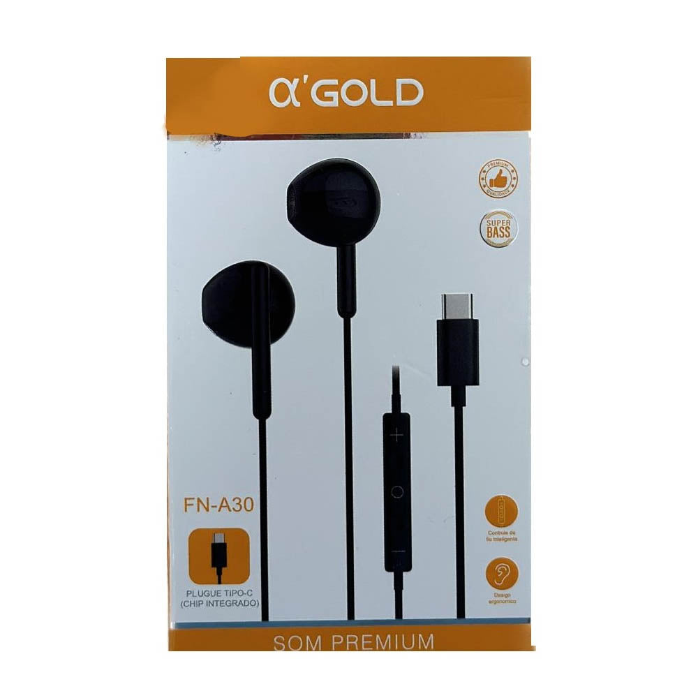 Fone De Ouvido USB Tipo C com Microfone aGold Premium Preto - FN-A30