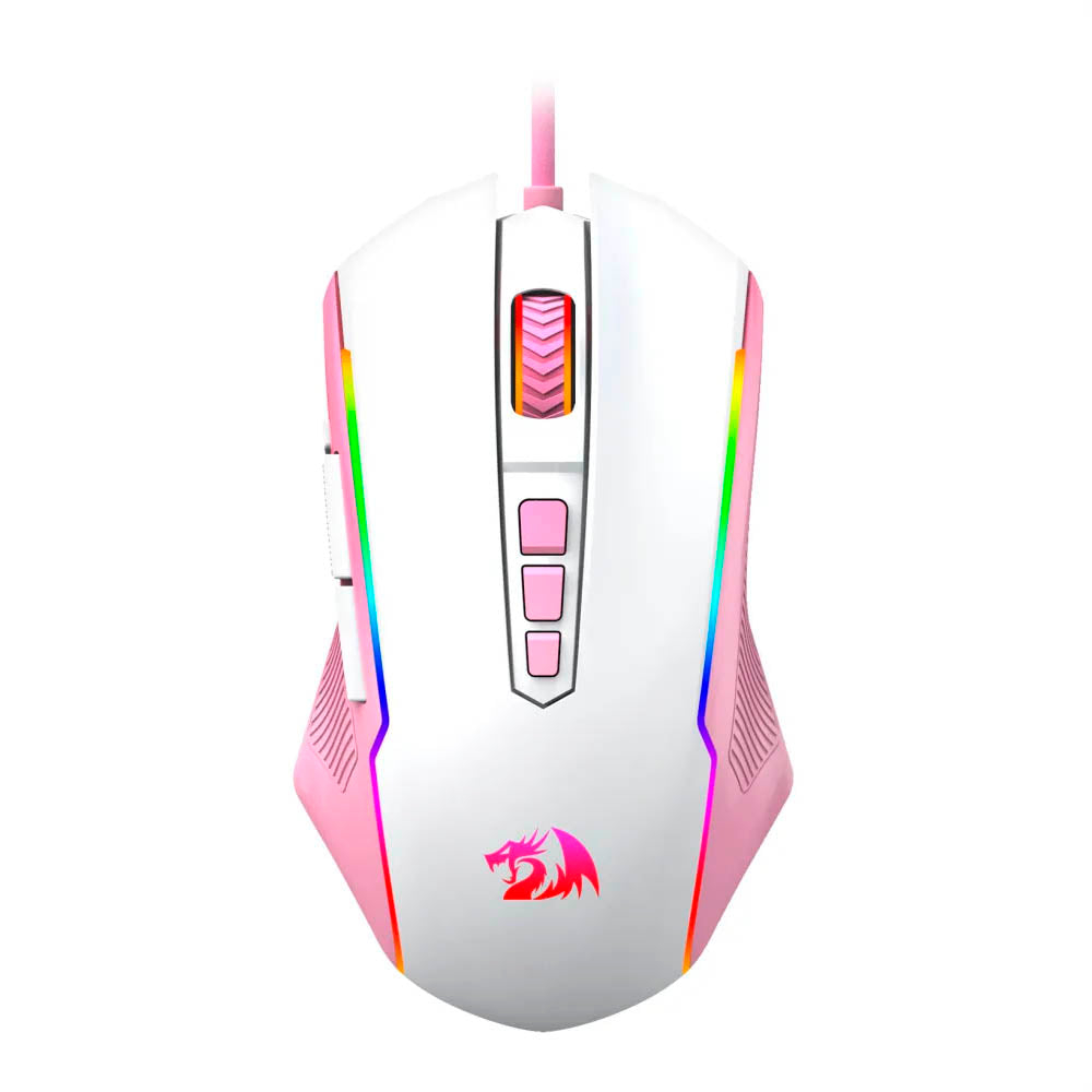 Mouse Gamer Redragon Ranger 9 Botões 12400dpi Branco/ Rosa RGB - M910WP-RGB