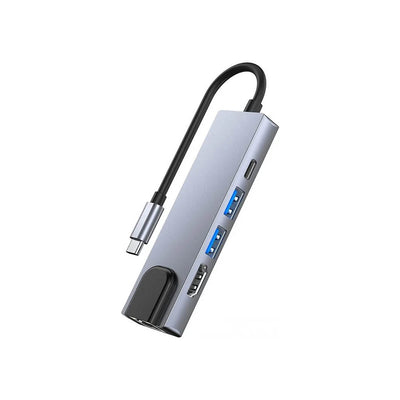 Hub USB Tipo C 5 em 1 1x RJ-45 HDMI 4K USB 3.0 / 2.0 1x Tipo C PD 65W - KZW02