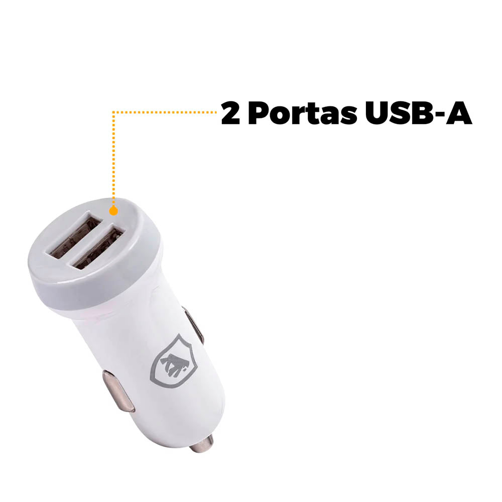 Carregador Veicular Flex 2 USB Branco GShield 5V 3.4A - GS-3238
