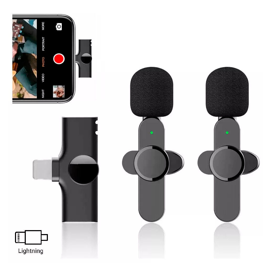 Microfone Sem Fio C/ 2 Microfones Wireless Lapela Lightning P/ Iphone - F4