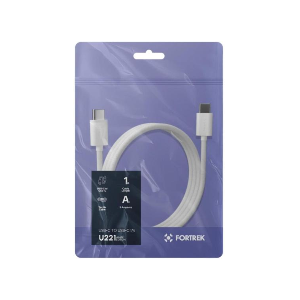 Cabo de Dados USB-C Macho Fortrek U222 2mts Nylon Trançado Branco - 85987