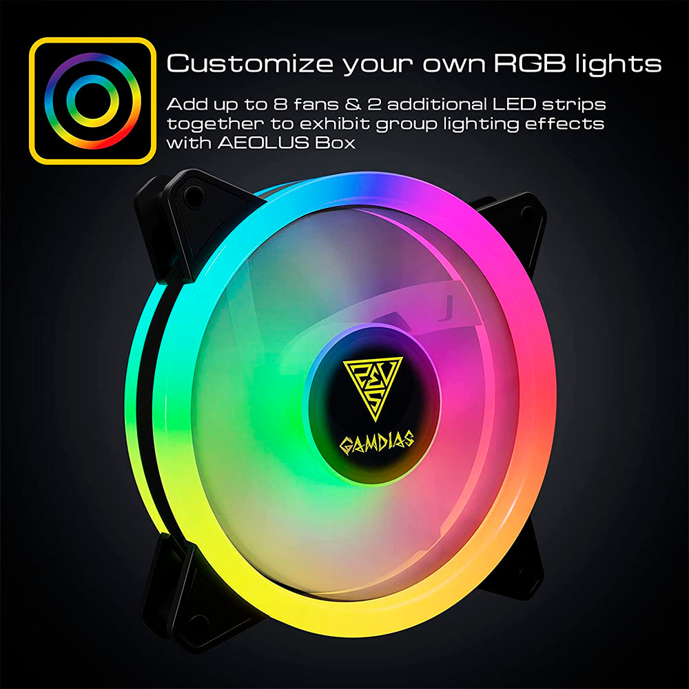 Kit c/ 5 Cooler Fan para Gabinete Gamdias Aeolus RGB 120mm Preto - M2-1205R