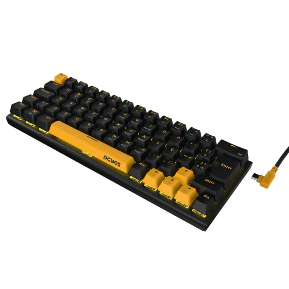 Teclado Gamer Mecanico PCYes 60% Usb A / Tipo C Switch Red Anti Ghost Kuromori Black Voyager Edition - KMVY60RD