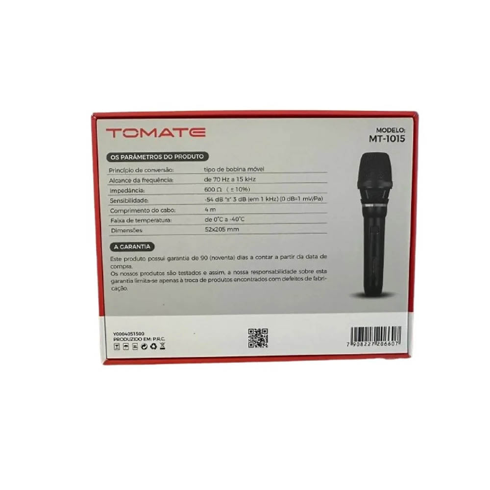 Microfone de Mão Dinâmico Profissional C/ Fio 4m Tomate - MT-1015