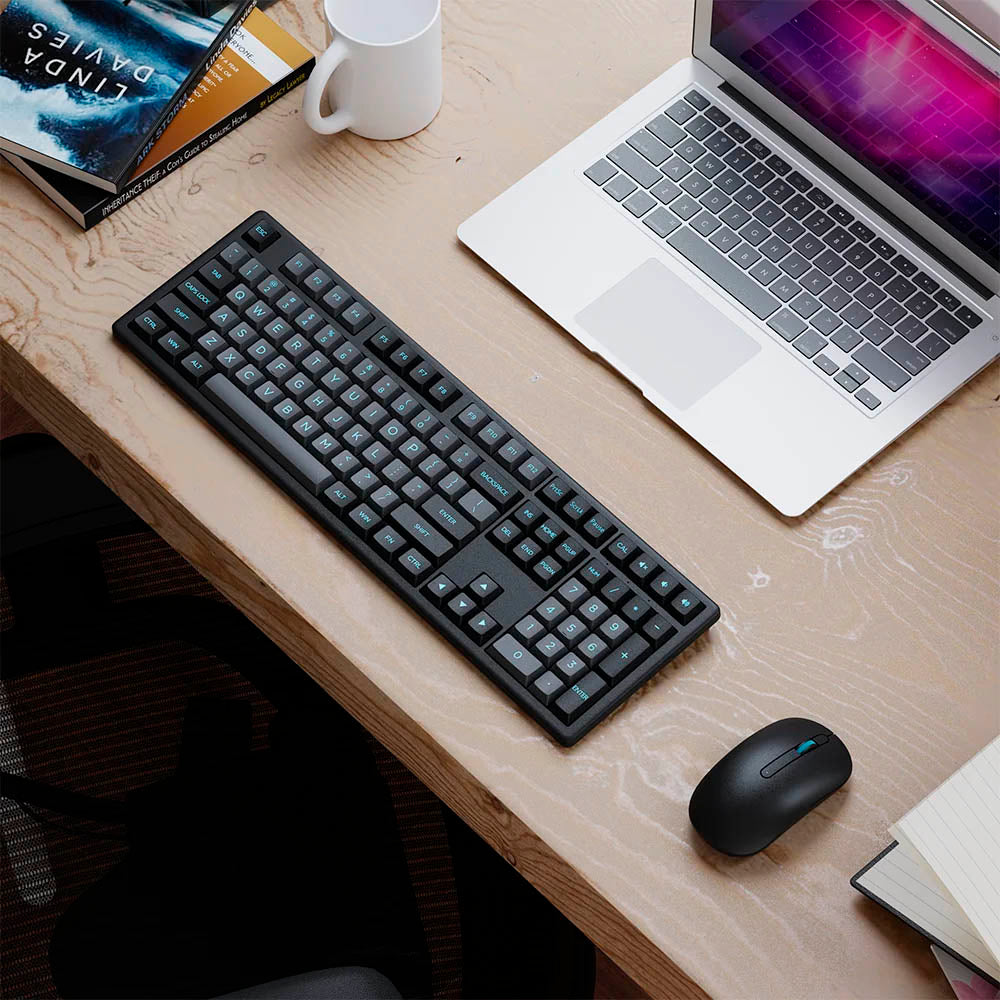 Kit Teclado e Mouse Akko MX108 Preto / Ciano