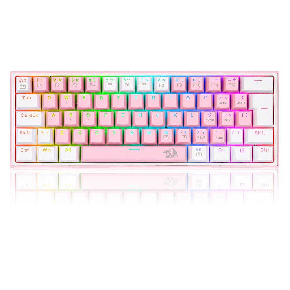 Teclado Gamer Mecanico Redragon Fizz RGB Branco Rosa/Branco Switch Azul - K617-RGB-W