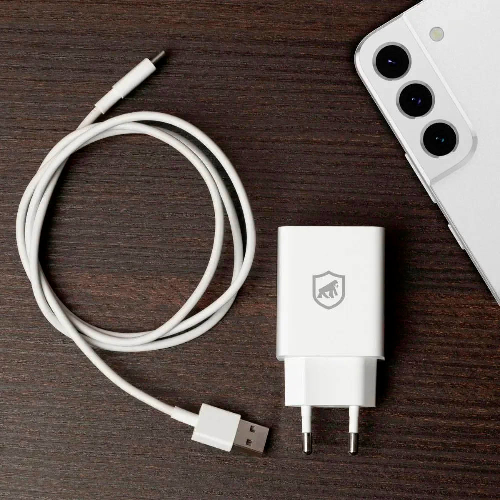 Kit Carregador de Parede USB + Cabo Micro USB V8 Nano Mob 1m GShield Branco - GS-4992