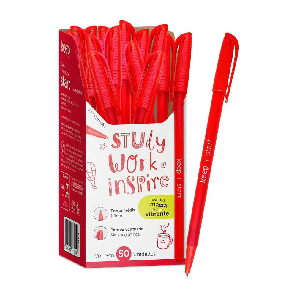 Caneta Esferográfica Ponta Média 1,0mm Vermelho Keep - EI092