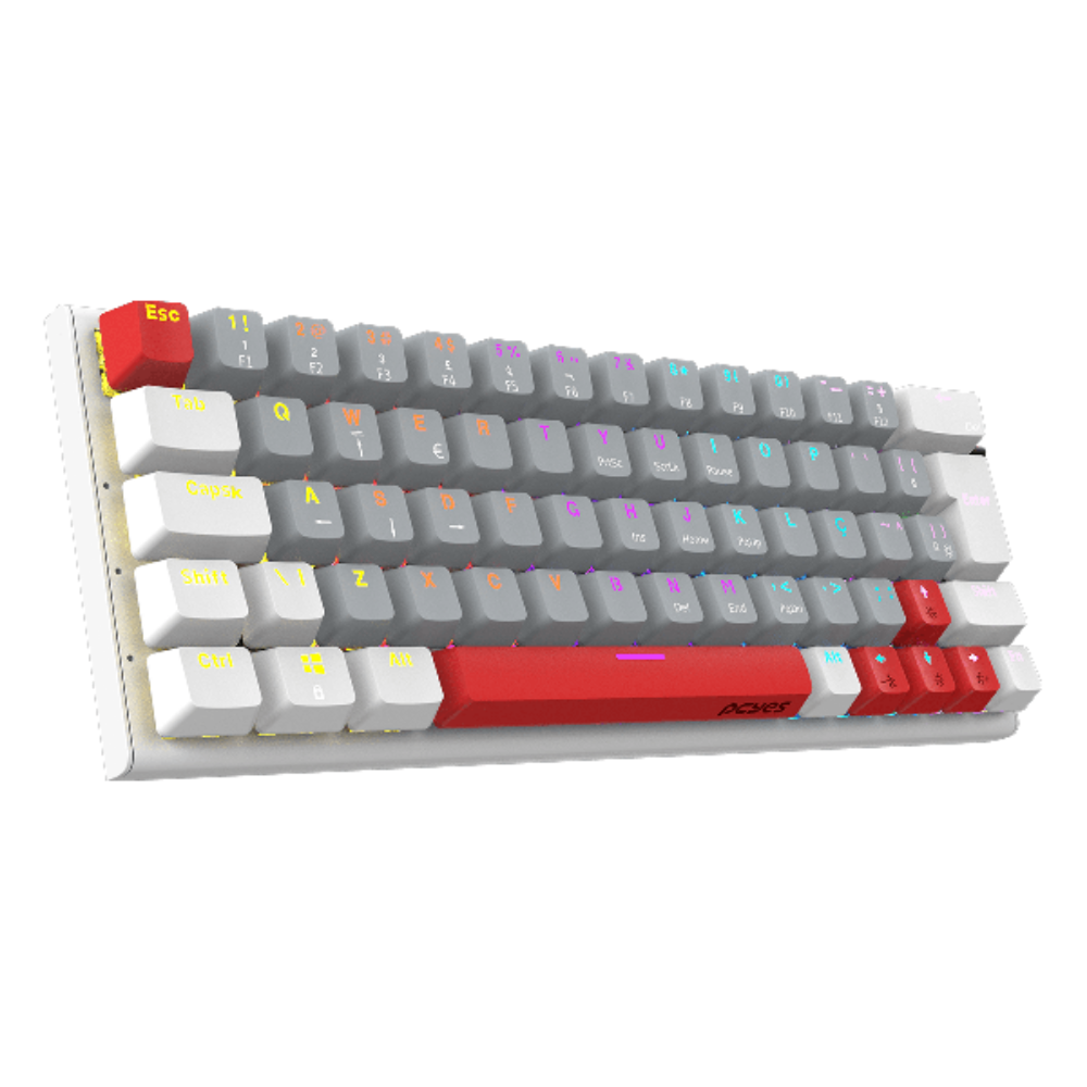 Teclado Gamer Mecanico PCYes 60% Usb A / Tipo C RGB Rainbow Switch Red Anti Ghost Kuromori White Ghost - PTKMWG60RD