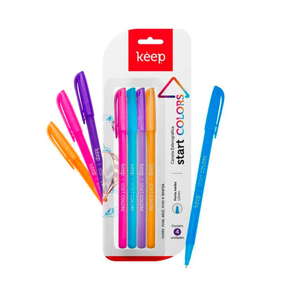 Caneta Esferográfica Keep Ponta Media 1.0mm 4 Cores Blister c/ 4 Unidades - EI097