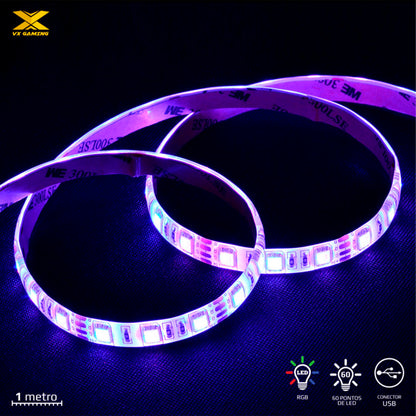 Fita Led RGB Para Gabinete VX Gaming Com Controlador 1mt - LRU1