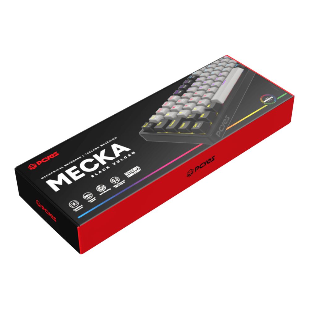 Teclado Gamer Mecanico PCYes Mecka Black Vulcan 65% Switch Red Led Rainbow - TPMKBVRD