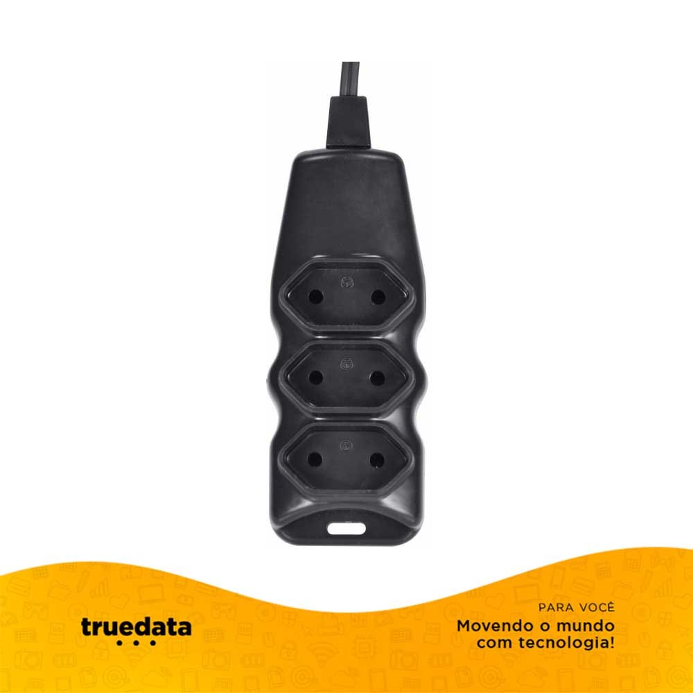 Extensão Elétrica Megatron 3 Tomadas pl 0,75mm Preta 102 - 5mt - 23762 - Truedata