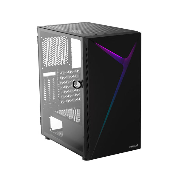 Gabinete Gamer Gamdias Mid Tower Argus E4 Elite RGB Preto Com Lateral em Vidro Temperado S/Fans