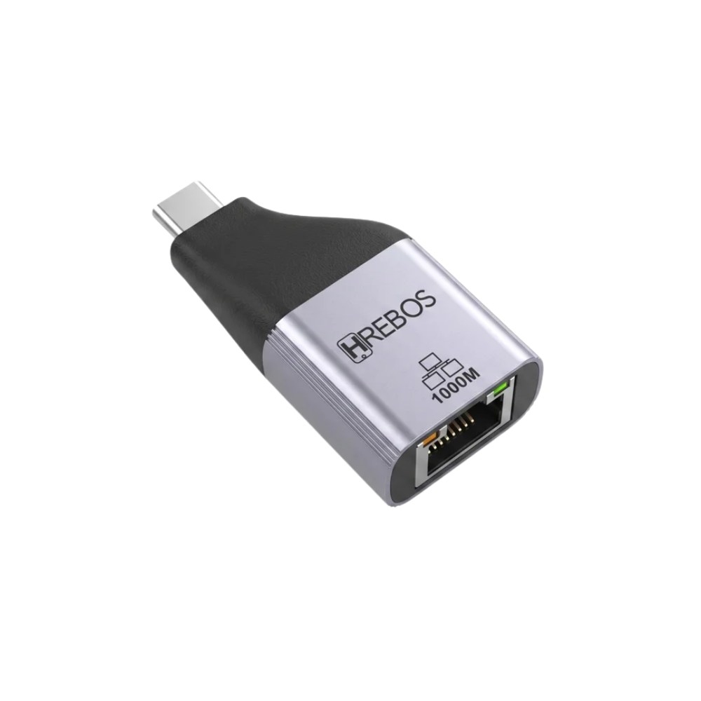 Mini Adaptador Usb Tipo C 3.1 Para Rj45 10/100/1000 (Placa De Rede Usb) Ethernet Gigabit  Hebros AD-278