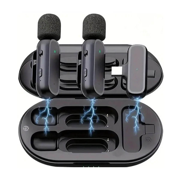 Kit C/ 2 Microfones Sem Fio Lapela Tipo-C aGold C/ Redução de Ruído e Base de Carregamento - MCF-11