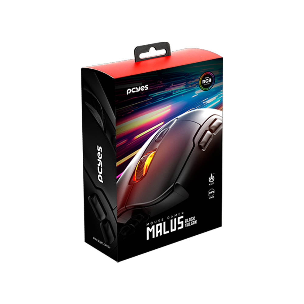 Mouse Gamer PCYes Malus Black Vulcan 6 Botões 12400dpi RGB - PMGHBV Truedata
