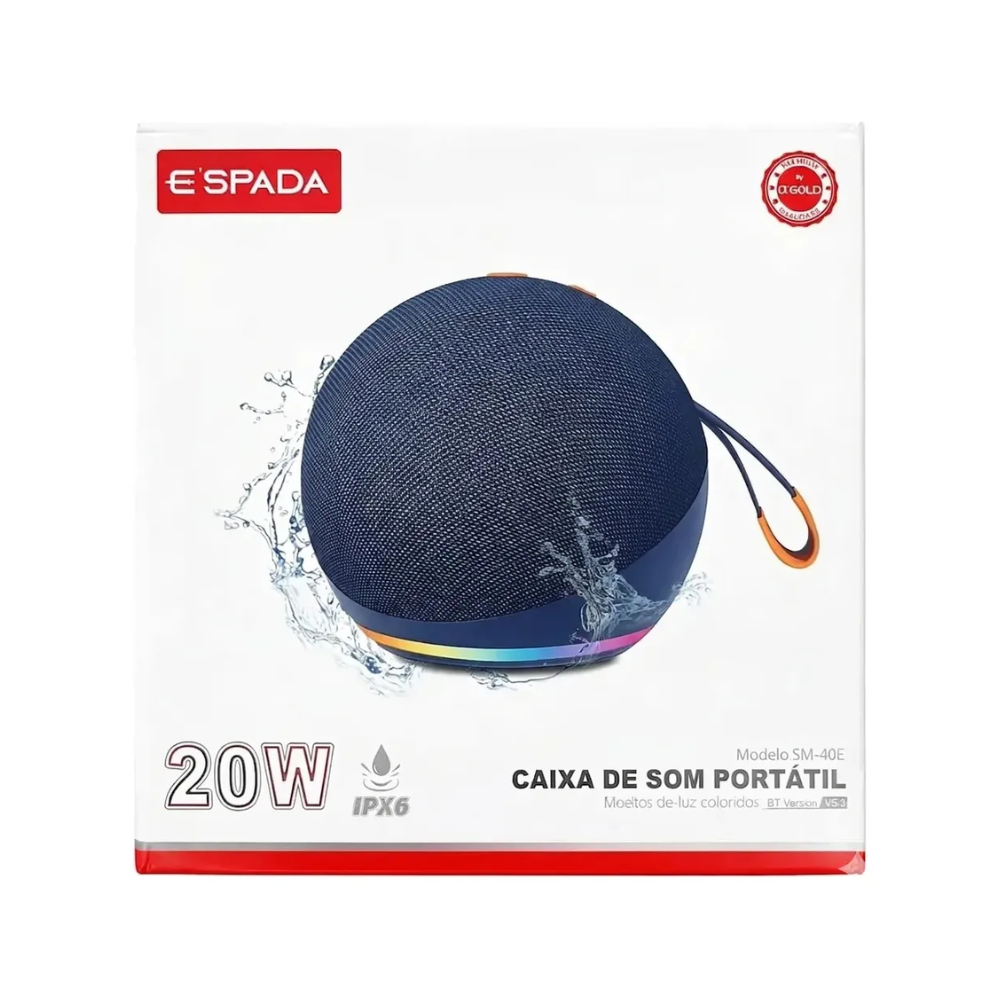 Caixa de Som Portátil Bluetooth E Spada 20W RGB  IPX6 - SM-40E