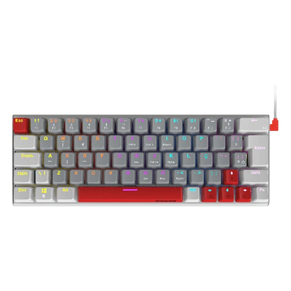 Teclado Gamer Mecanico PCYes 60% Usb A / Tipo C RGB Rainbow Switch Red Anti Ghost Kuromori White Ghost - PTKMWG60RD