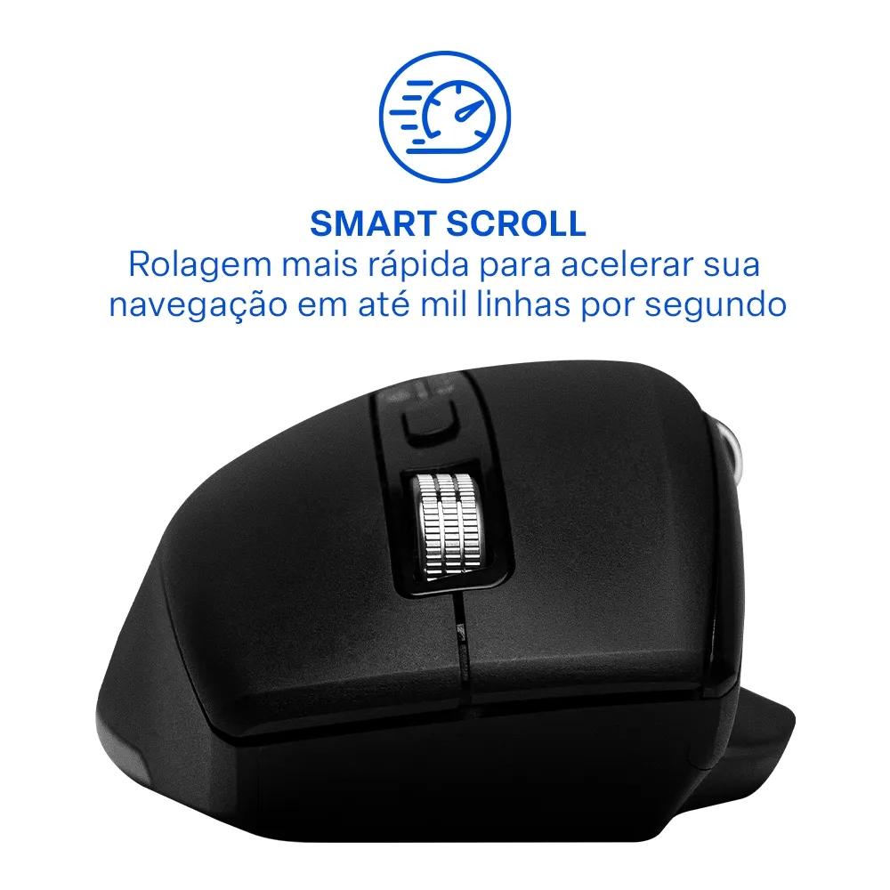 Mouse Sem Fio Ergonomico Multimode Smart Scroll Multi MS2000 3000dpi Preto - MO406