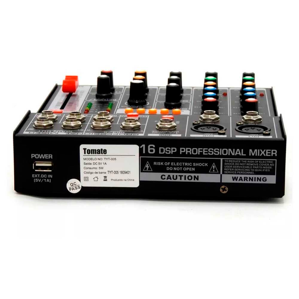 Mesa De Som Tomate USB Mixer 5 Canais TYT-005
