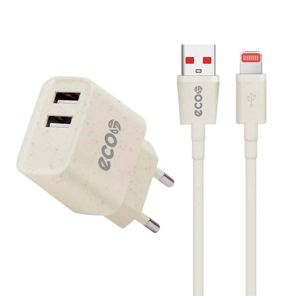 Kit Carregador de Parede 2 USB + Cabo Micro USB P/ Lightning Iphone Ecoo 1m GShield - GS-6783