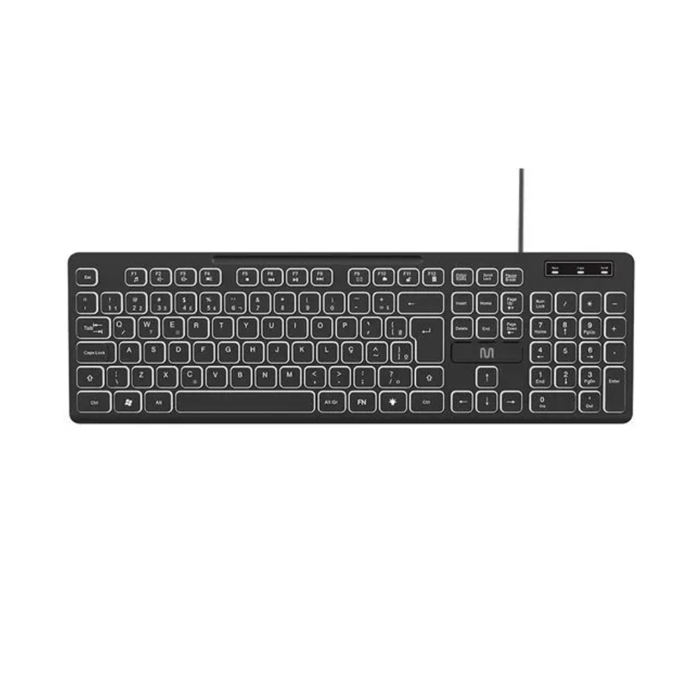 Teclado Com Fio Usb Multi Retroiluminado Led Branco Soft Silence Preto - TC268