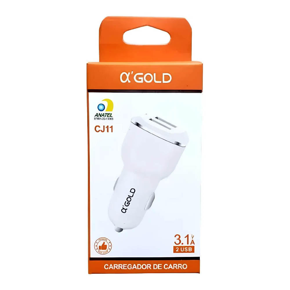 Carregador Veicular aGold 2 Saídas USB 3.1A C/ Cabo V8 1m- CJ11-1